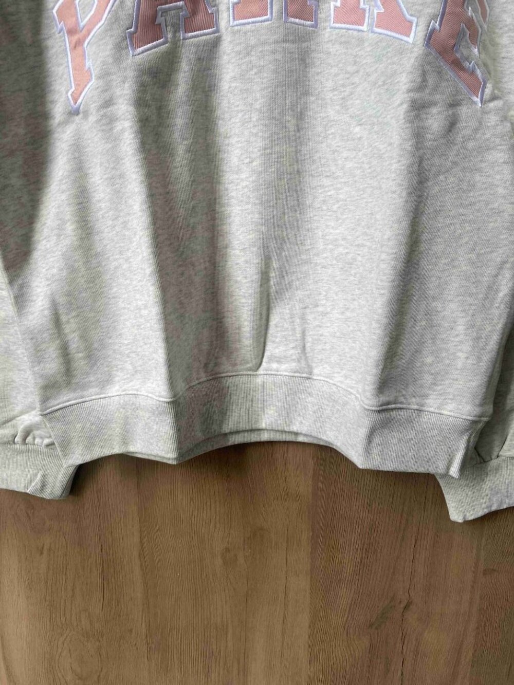 PARKE Varsity Letter Mock Neck Pullover Heather Gray Casual Sweatshirt - Picture 4 of 6